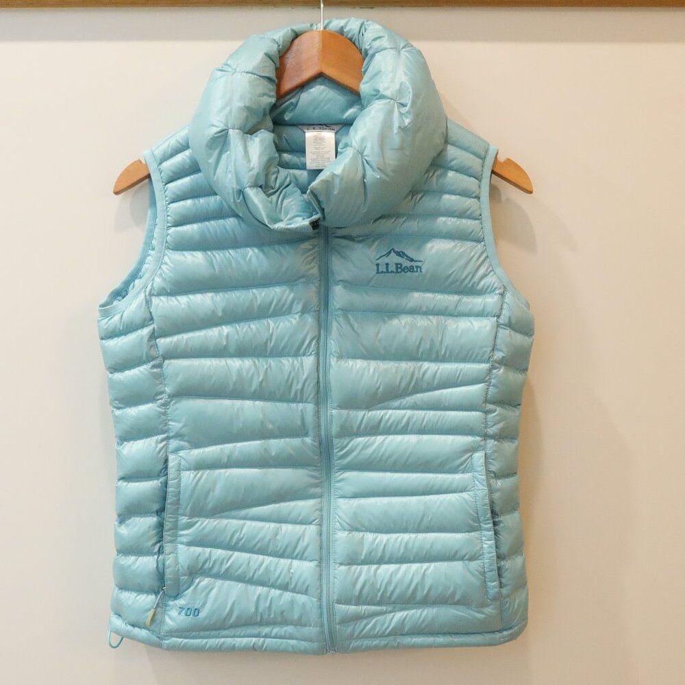 LL BEAN goose down puffer vest blue quilted M 700 outdoor winter warm athleisure